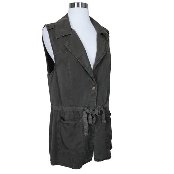 Sanctuary Womens Vest Size Medium Olive Green Soft Tencel Open Front Tie Waist - Picture 1 of 9